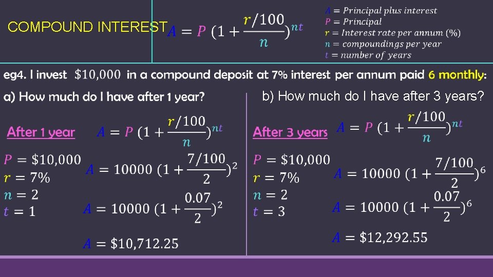  COMPOUND INTEREST b) How much do I have after 3 years? 