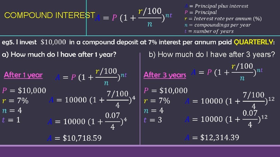  COMPOUND INTEREST b) How much do I have after 3 years? 