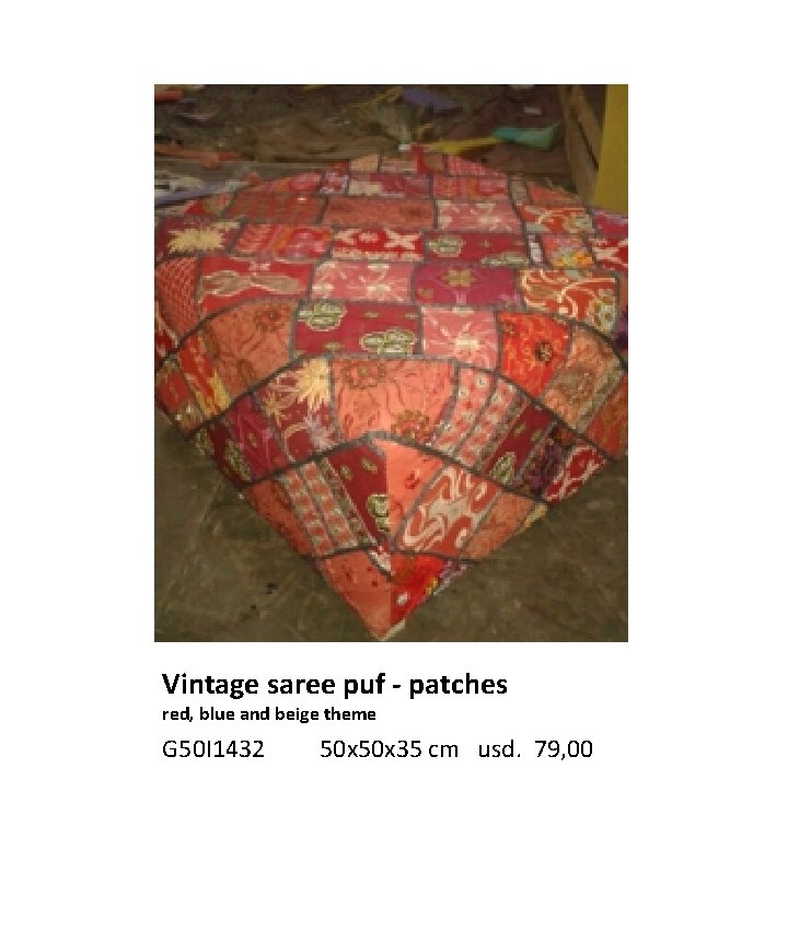 Vintage saree puf - patches red, blue and beige theme G 50 I 1432