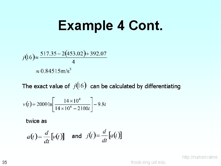 Example 4 Cont. The exact value of can be calculated by differentiating twice as