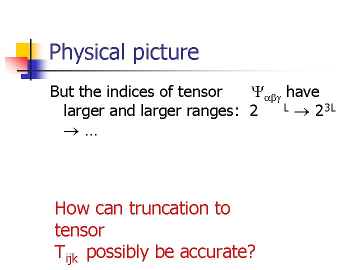 Physical picture But the indices of tensor have L 2 3 L larger and
