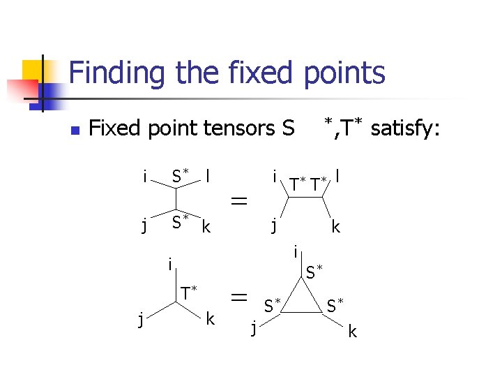 Finding the fixed points n Fixed point tensors S i S* l j S*
