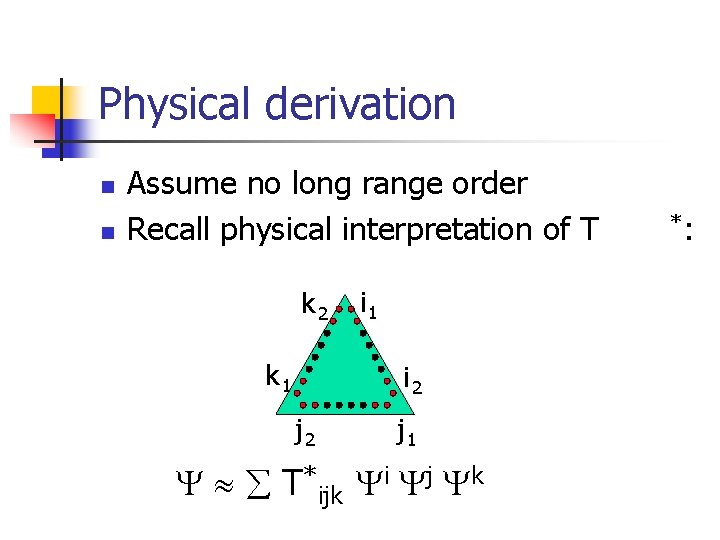 Physical derivation n n Assume no long range order Recall physical interpretation of T