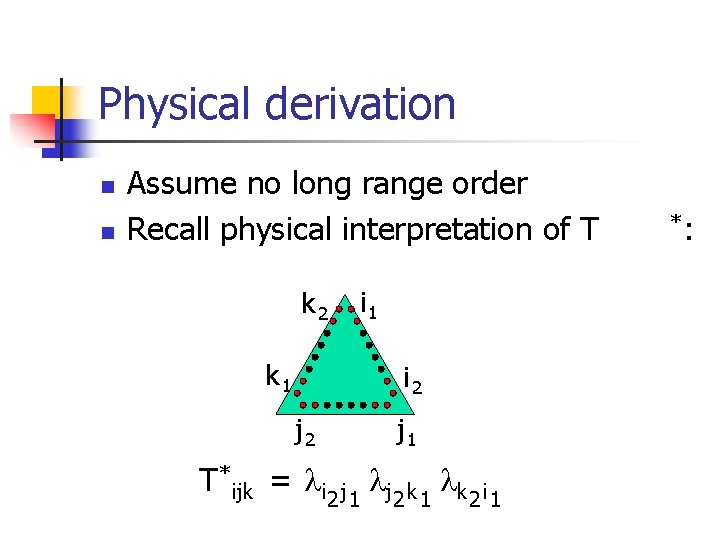 Physical derivation n n Assume no long range order Recall physical interpretation of T