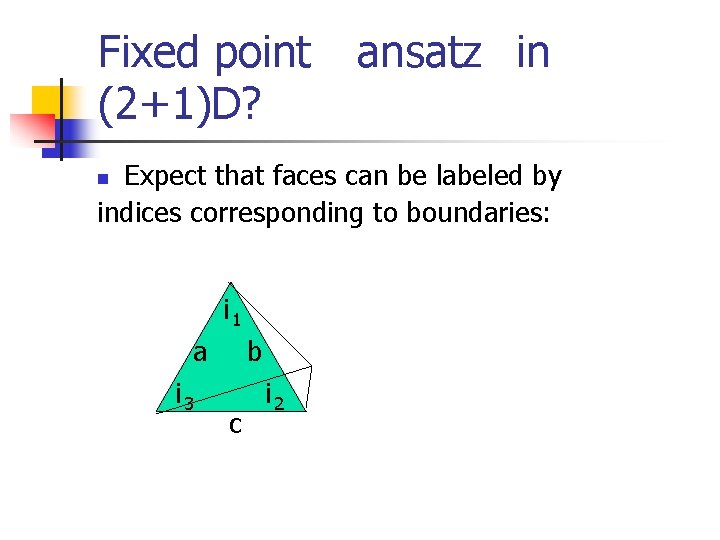 Fixed point (2+1)D? ansatz in Expect that faces can be labeled by indices corresponding