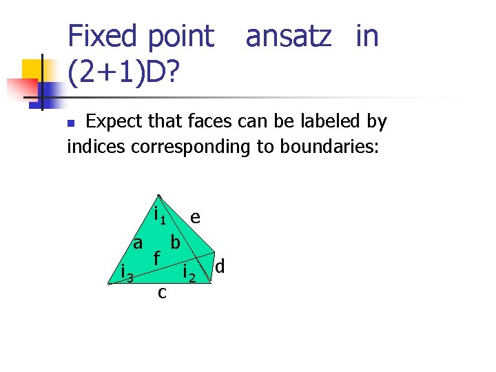 Fixed point (2+1)D? ansatz in Expect that faces can be labeled by indices corresponding