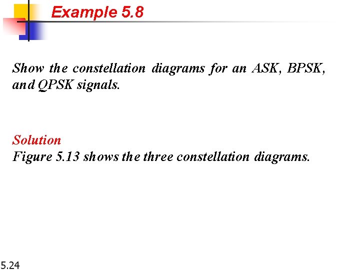 Example 5. 8 Show the constellation diagrams for an ASK, BPSK, and QPSK signals.