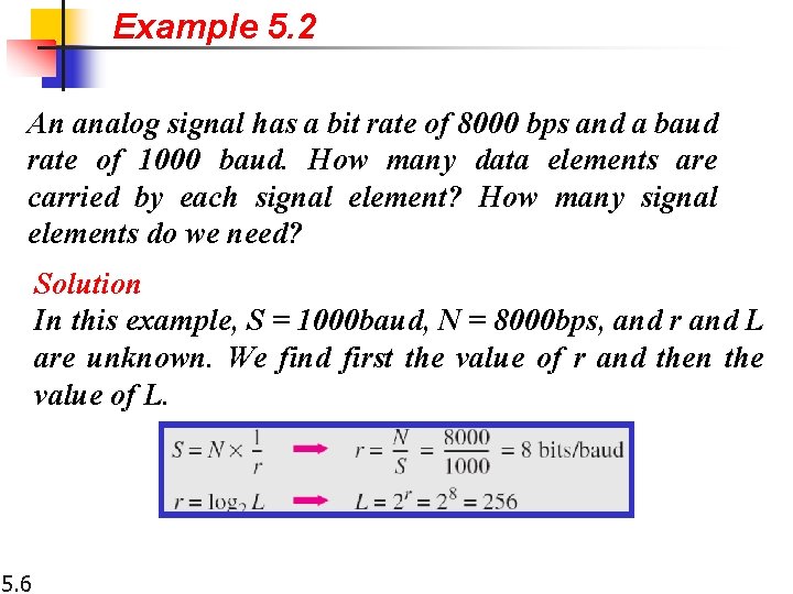 Example 5. 2 An analog signal has a bit rate of 8000 bps and