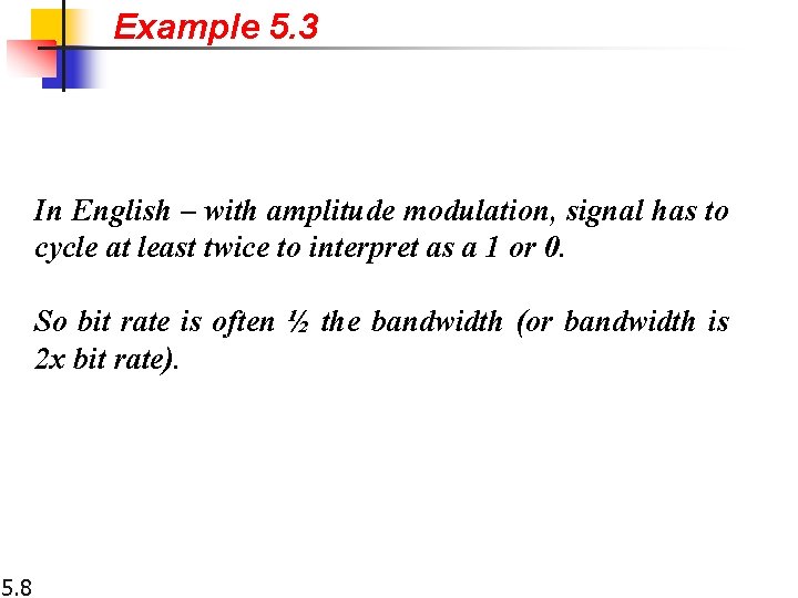 Example 5. 3 In English – with amplitude modulation, signal has to cycle at