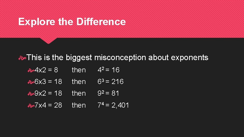Explore the Difference This is the biggest misconception about exponents 4 x 2 =