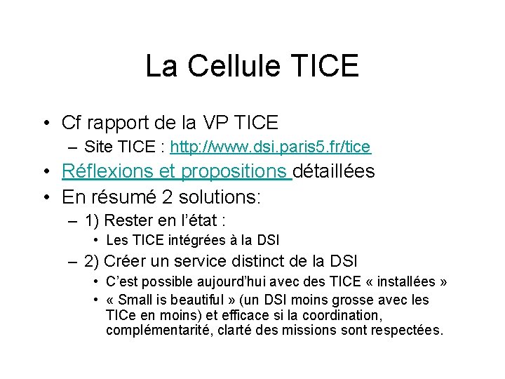 La Cellule TICE • Cf rapport de la VP TICE – Site TICE :
