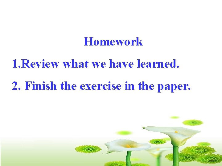 Homework 1. Review what we have learned. 2. Finish the exercise in the paper.