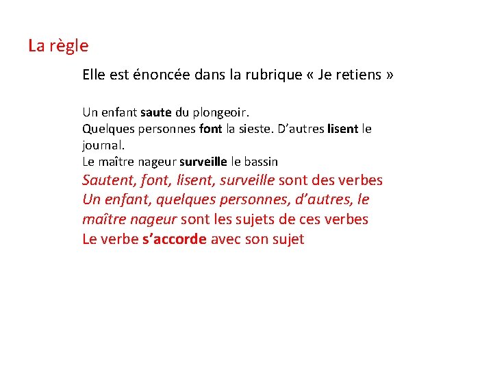 La règle Elle est énoncée dans la rubrique « Je retiens » Un enfant