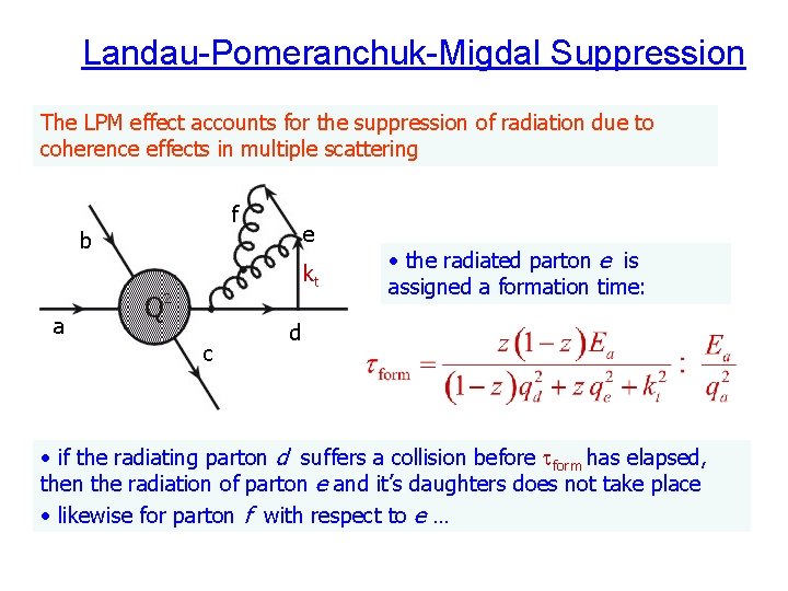 Landau-Pomeranchuk-Migdal Suppression The LPM effect accounts for the suppression of radiation due to coherence