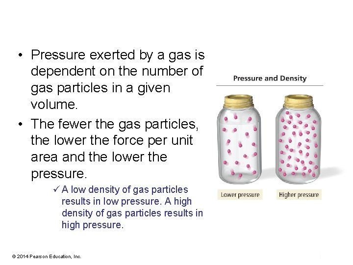  • Pressure exerted by a gas is dependent on the number of gas