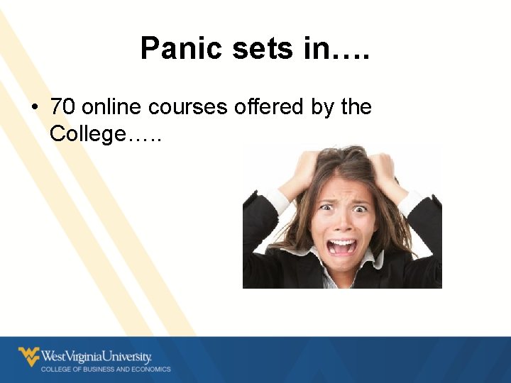 Panic sets in…. • 70 online courses offered by the College…. . Panic sets in…. • 70 online courses offered by the College…. .