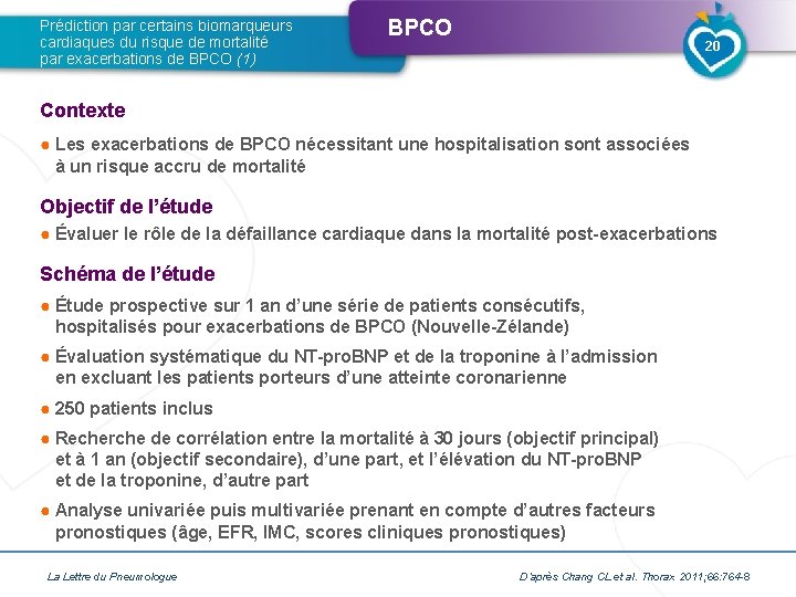 Prédiction par certains biomarqueurs cardiaques du risque de mortalité par exacerbations de BPCO (1)