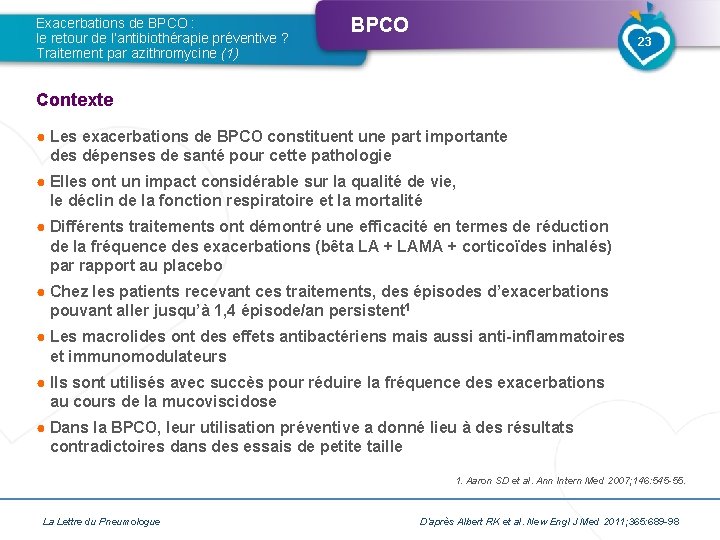 Exacerbations de BPCO : le retour de l’antibiothérapie préventive ? Traitement par azithromycine (1)