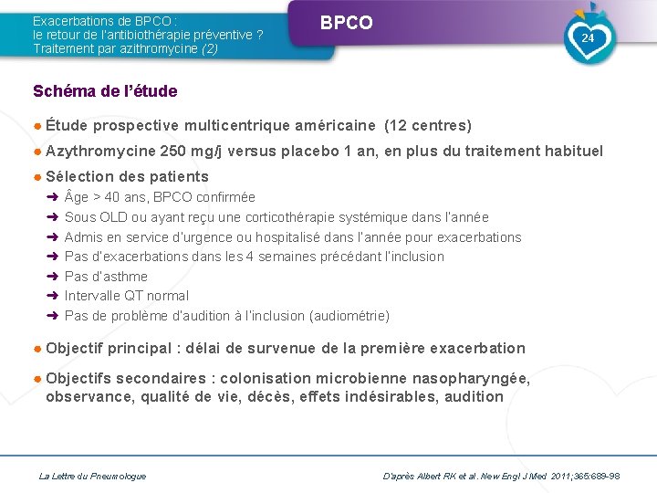 Exacerbations de BPCO : le retour de l’antibiothérapie préventive ? Traitement par azithromycine (2)