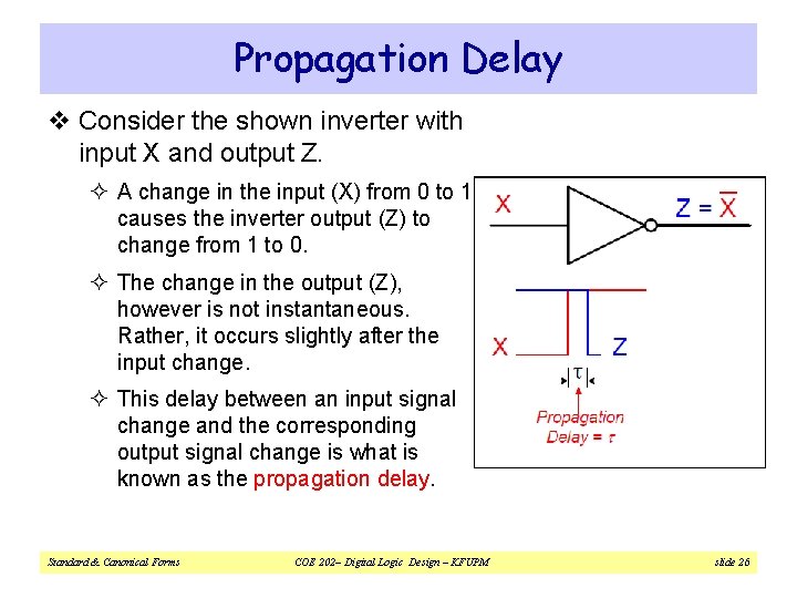 Propagation Delay v Consider the shown inverter with input X and output Z. ²