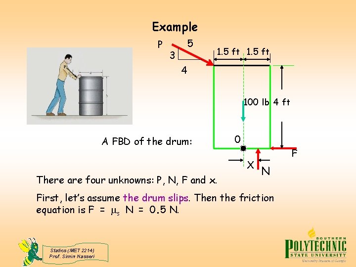 Example P 3 5 1. 5 ft 4 100 lb 4 ft A FBD