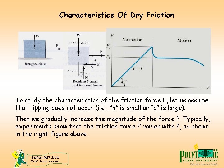 Characteristics Of Dry Friction To study the characteristics of the friction force F, let