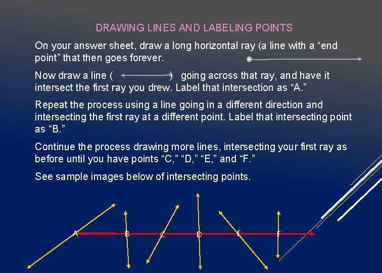 DRAWING LINES AND LABELING POINTS On your answer sheet, draw a long horizontal ray