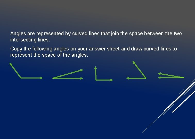 Angles are represented by curved lines that join the space between the two intersecting