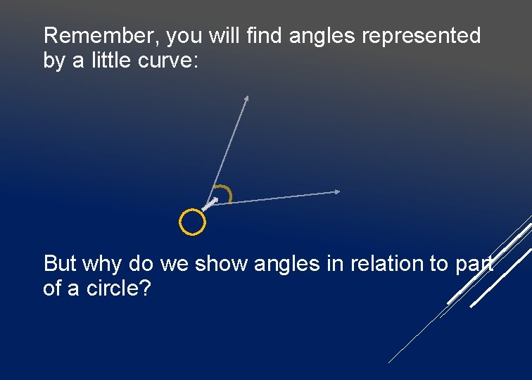 Remember, you will find angles represented by a little curve: But why do we