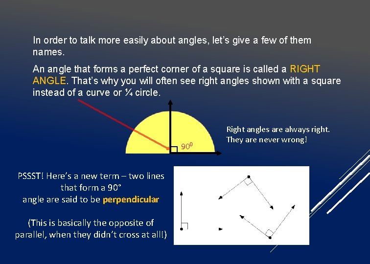 In order to talk more easily about angles, let’s give a few of them