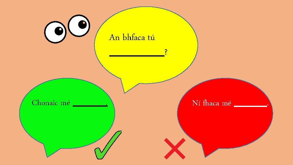 An bhfaca tú _____? Chonaic mé ______. Ní fhaca mé ______. 