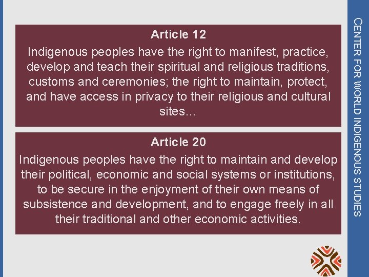 Article 20 Indigenous peoples have the right to maintain and develop their political, economic