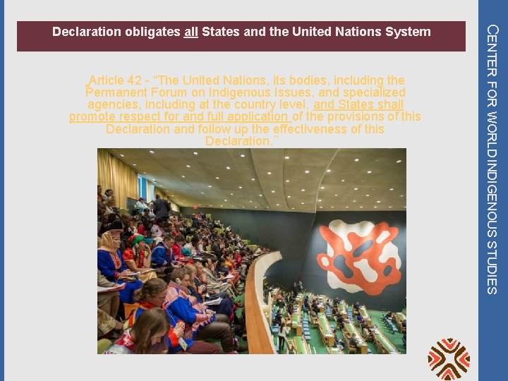 Article 42 - “The United Nations, its bodies, including the Permanent Forum on Indigenous