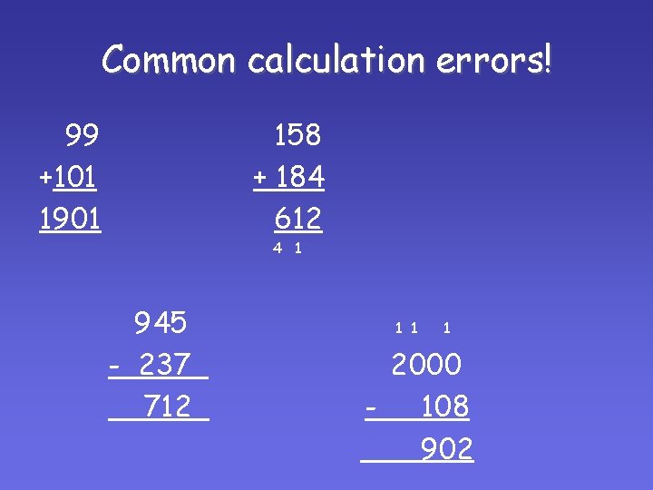Common calculation errors! 99 +101 1901 158 + 184 612 4 1 945 - Common calculation errors! 99 +101 1901 158 + 184 612 4 1 945 -