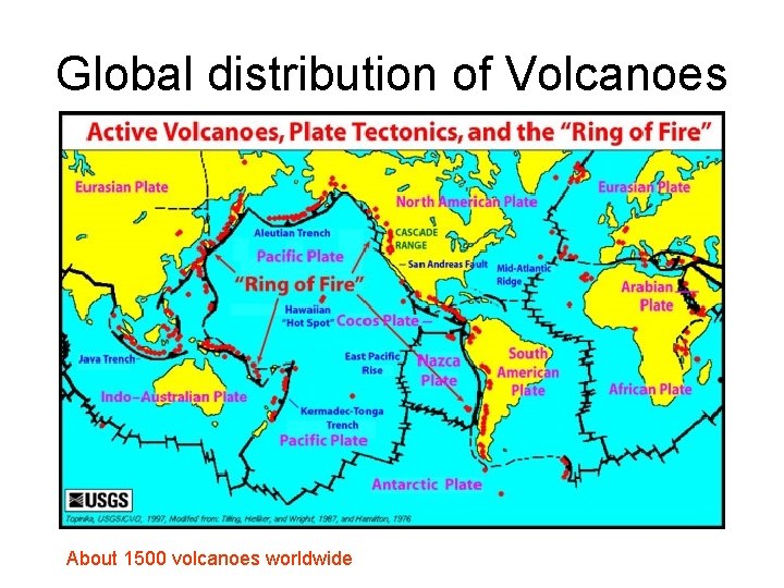 Global distribution of Volcanoes About 1500 volcanoes worldwide 