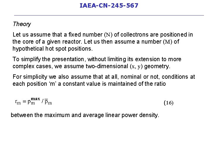 IAEA-CN-245 -567 __________________________ Theory Let us assume that a fixed number (N) of collectrons