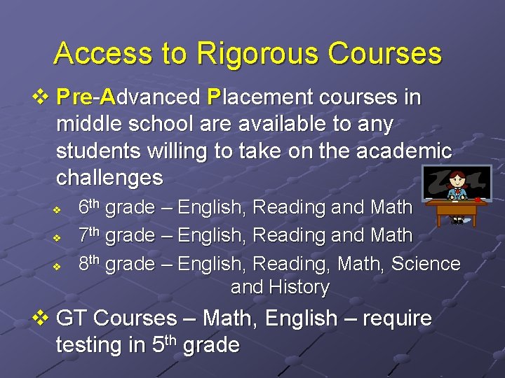 Access to Rigorous Courses v Pre-Advanced Placement courses in middle school are available to