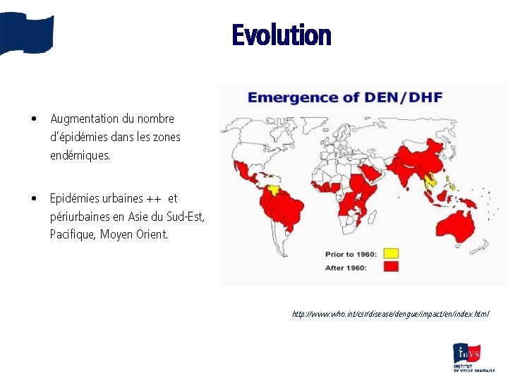 Evolution • Augmentation du nombre d’épidémies dans les zones endémiques. • Epidémies urbaines ++