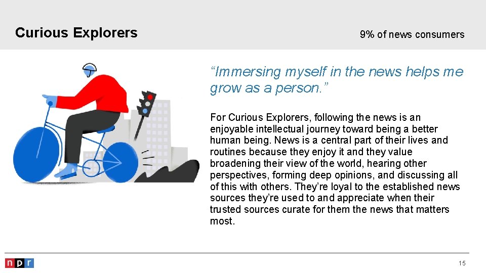 Curious Explorers 9% of news consumers “Immersing myself in the news helps me grow