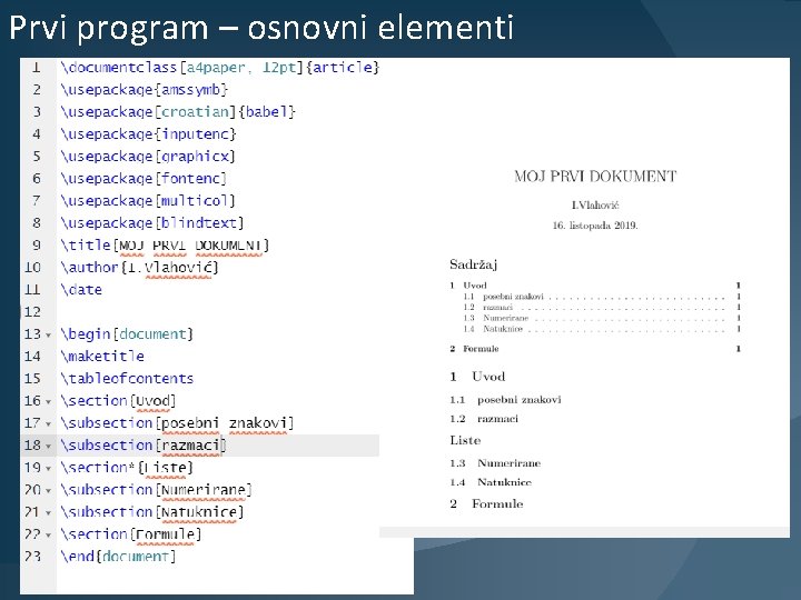 Prvi program – osnovni elementi 