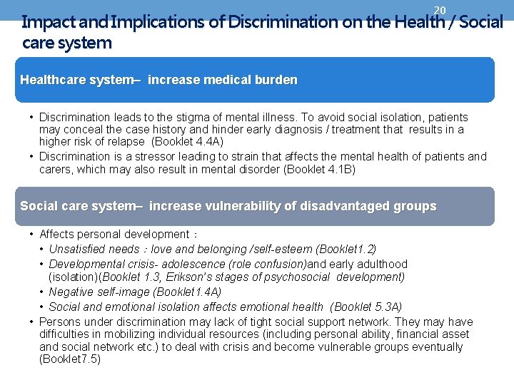 20 Impact and Implications of Discrimination on the Health / Social care system Healthcare