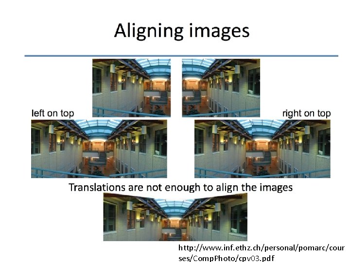 Image Alignment http: //www. inf. ethz. ch/personal/pomarc/cour ses/Comp. Photo/cpv 03. pdf 