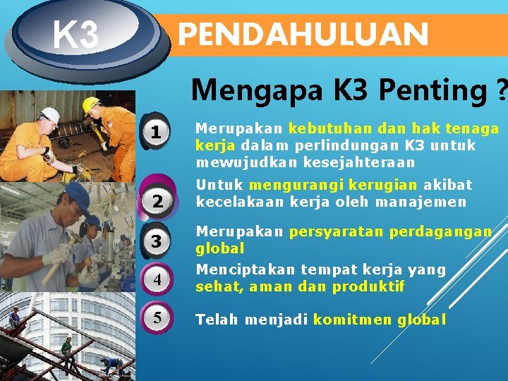 K 3 PENDAHULUAN Mengapa K 3 Penting ? 1 3 Merupakan kebutuhan dan hak