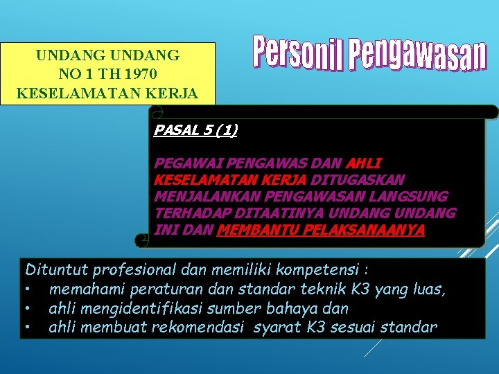 UNDANG NO 1 TH 1970 KESELAMATAN KERJA PASAL 5 (1) PEGAWAI PENGAWAS DAN AHLI