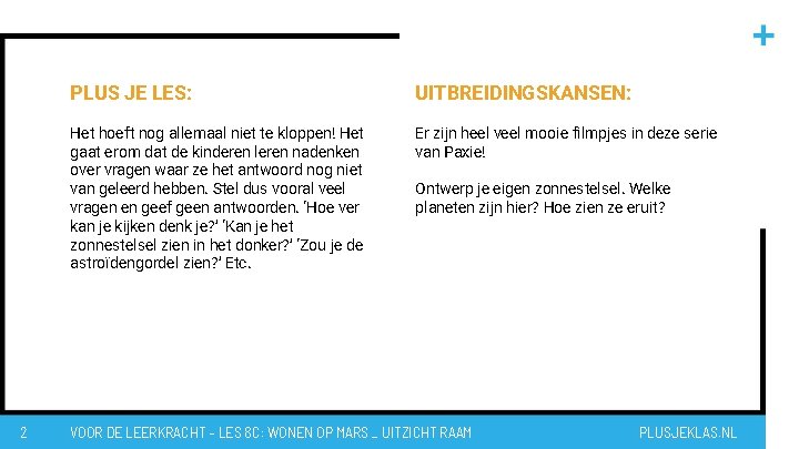 2 PLUS JE LES: UITBREIDINGSKANSEN: Het hoeft nog allemaal niet te kloppen! Het gaat