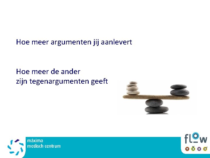 Hoe meer argumenten jij aanlevert Hoe meer de ander zijn tegenargumenten geeft Hoe meer argumenten jij aanlevert Hoe meer de ander zijn tegenargumenten geeft