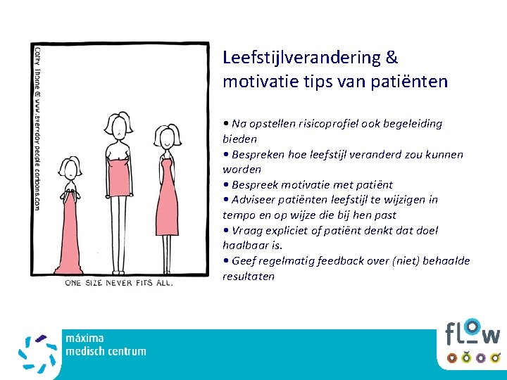 Leefstijlverandering & motivatie tips van patiënten • Na opstellen risicoprofiel ook begeleiding bieden •