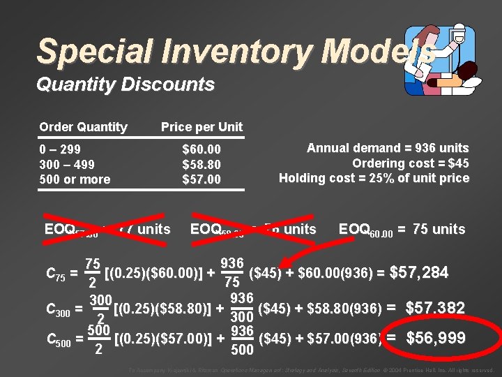 Special Inventory Models Quantity Discounts Order Quantity Price per Unit 0 – 299 300