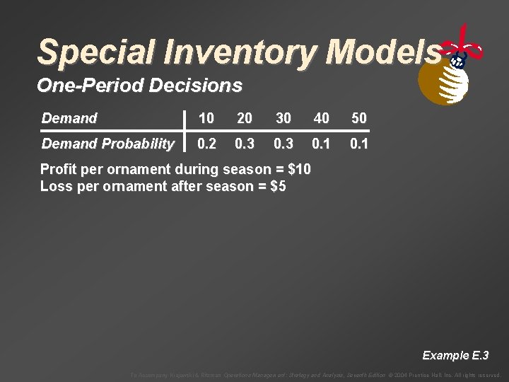 Special Inventory Models One-Period Decisions Demand 10 20 30 40 50 Demand Probability 0.