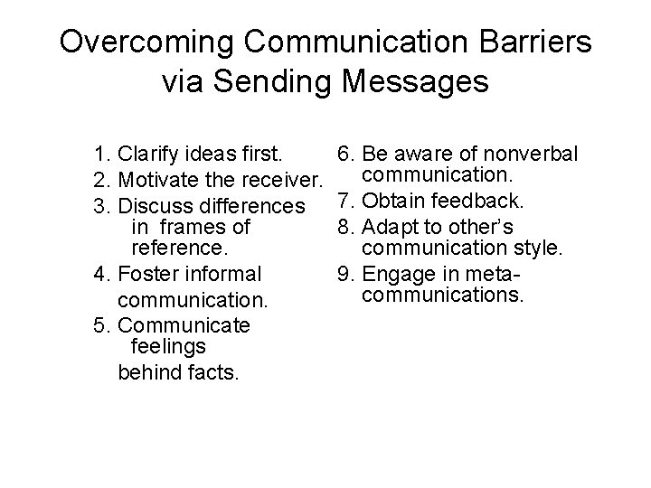 Overcoming Communication Barriers via Sending Messages 1. Clarify ideas first. 2. Motivate the receiver.